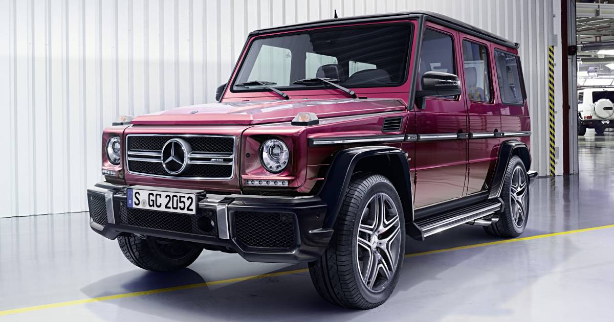 A purple Mercedes G63 SUV