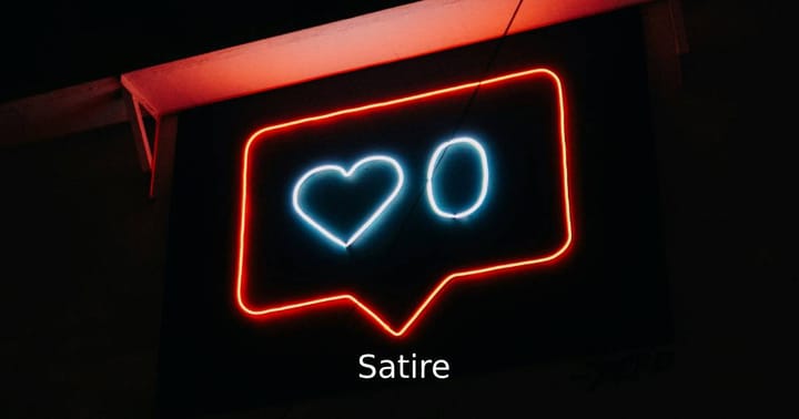 A generic neon heart/like image, the word satire written on the background 